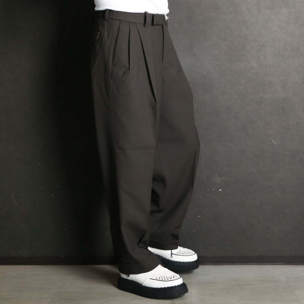 Double Pleated Semi Easy Trousers - Dark Sage / 3/60 オーガニックウールサバイバルクロス® - ダブルプリーテッドセミイージートラウザーズ / A26C07PT02C