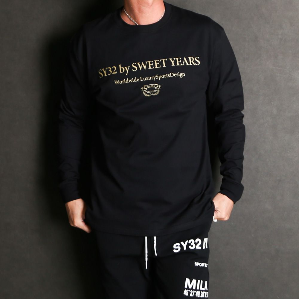 SANS SERIF LOGO L/S TEE - BLACK × GOLD / ロングスリーブTシャツ / 14178J-W