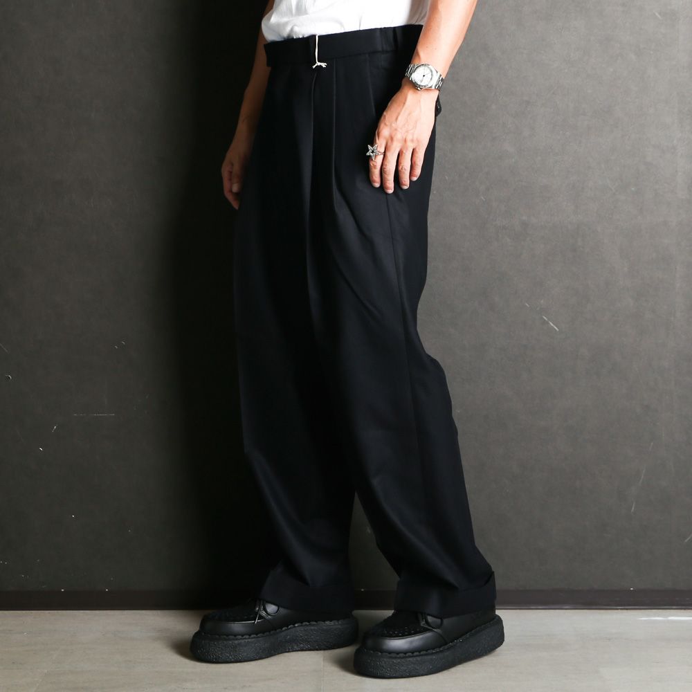 DOUBLE PLEATED WIDE TROUSERS - BLACK / オーガニックウール 2/80 フランネル - ダブルプリーテッドワイドトラウザーズ / A25C15PT02C