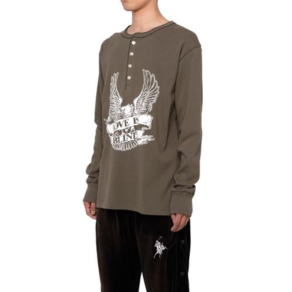"EAGLE" Henry neck Long Sleeve T-Shirt - KHAKI / ヘンリーネック ロングスリーブTシャツ  / G13LT074