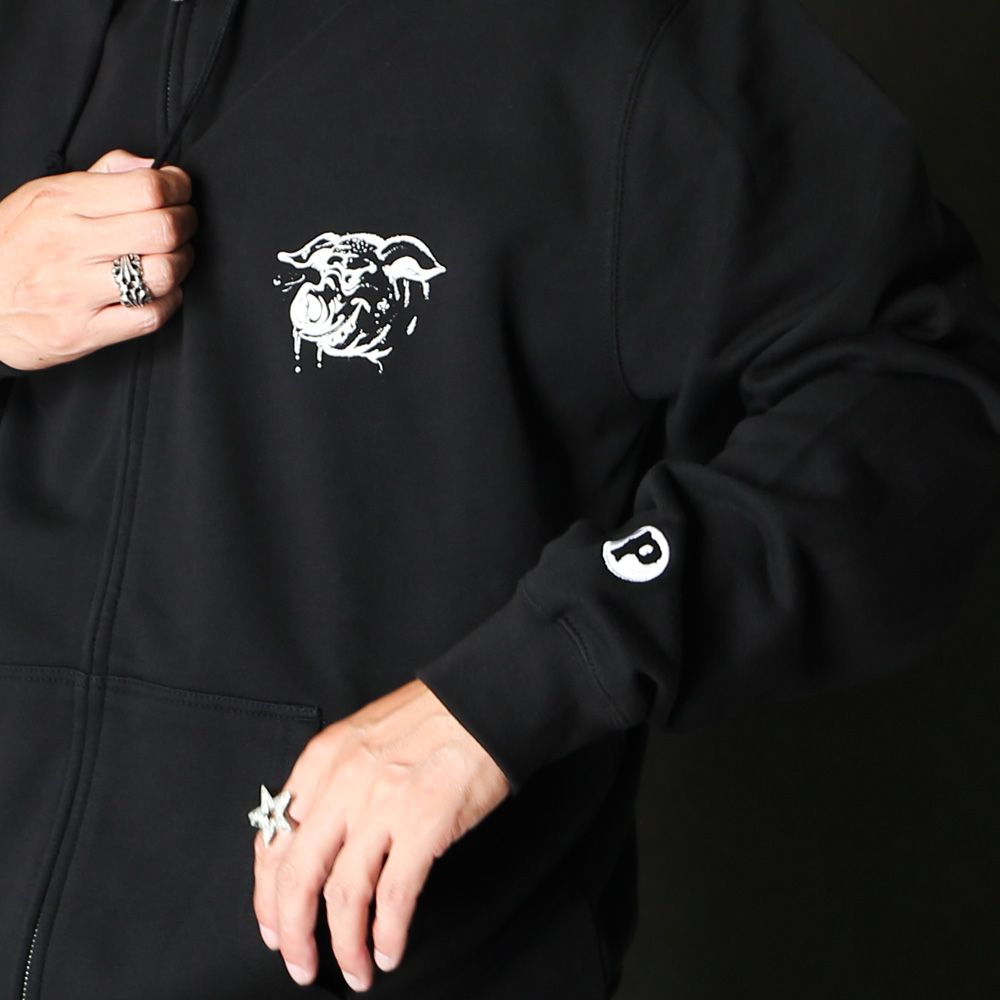 HUNGRY ZIP UP HOODIE - BLACK / ジップアップパーカー
