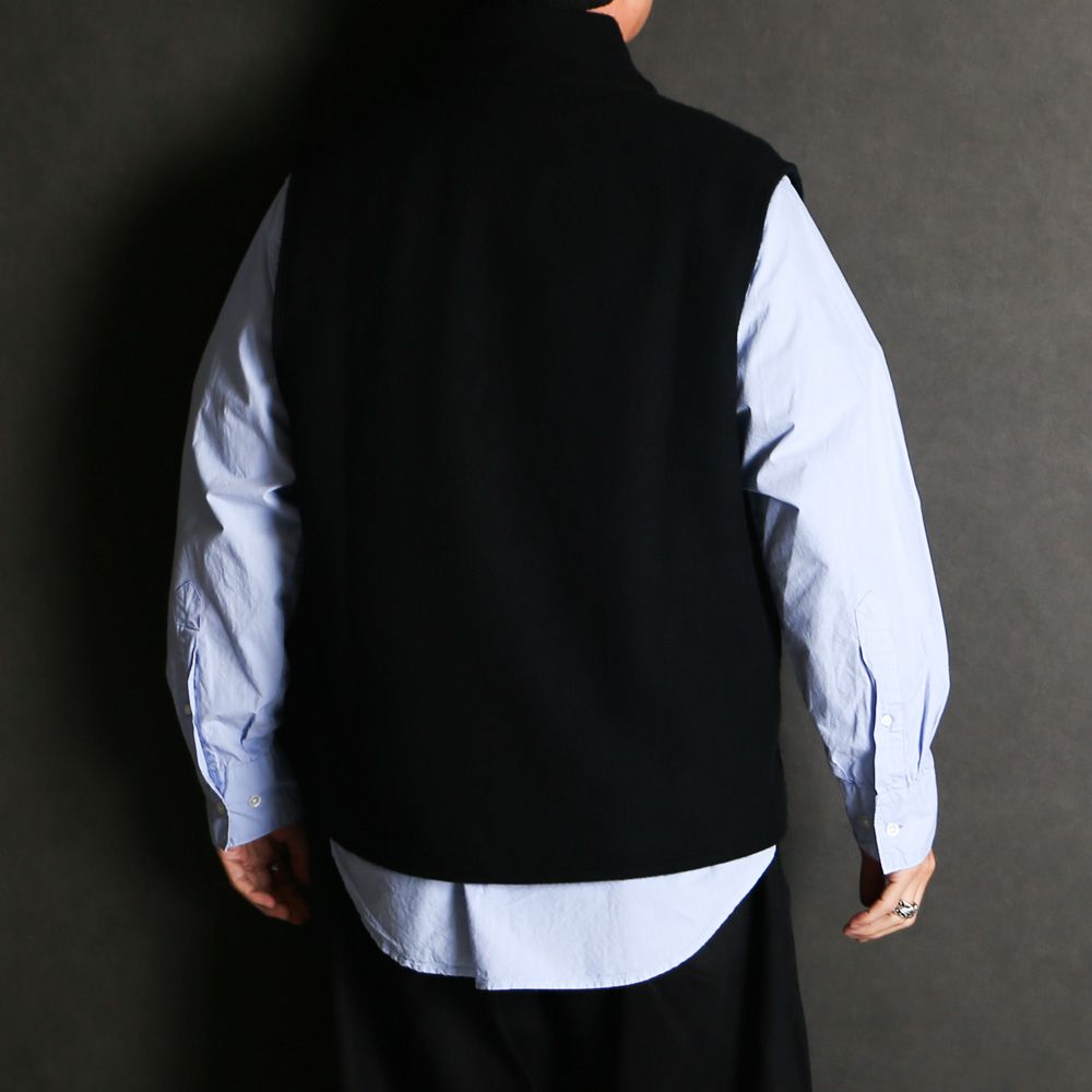 ZIP UP VEST - BLACK / スーパー130s ウールナッピング - ジップアップベスト / M25D10CS03A