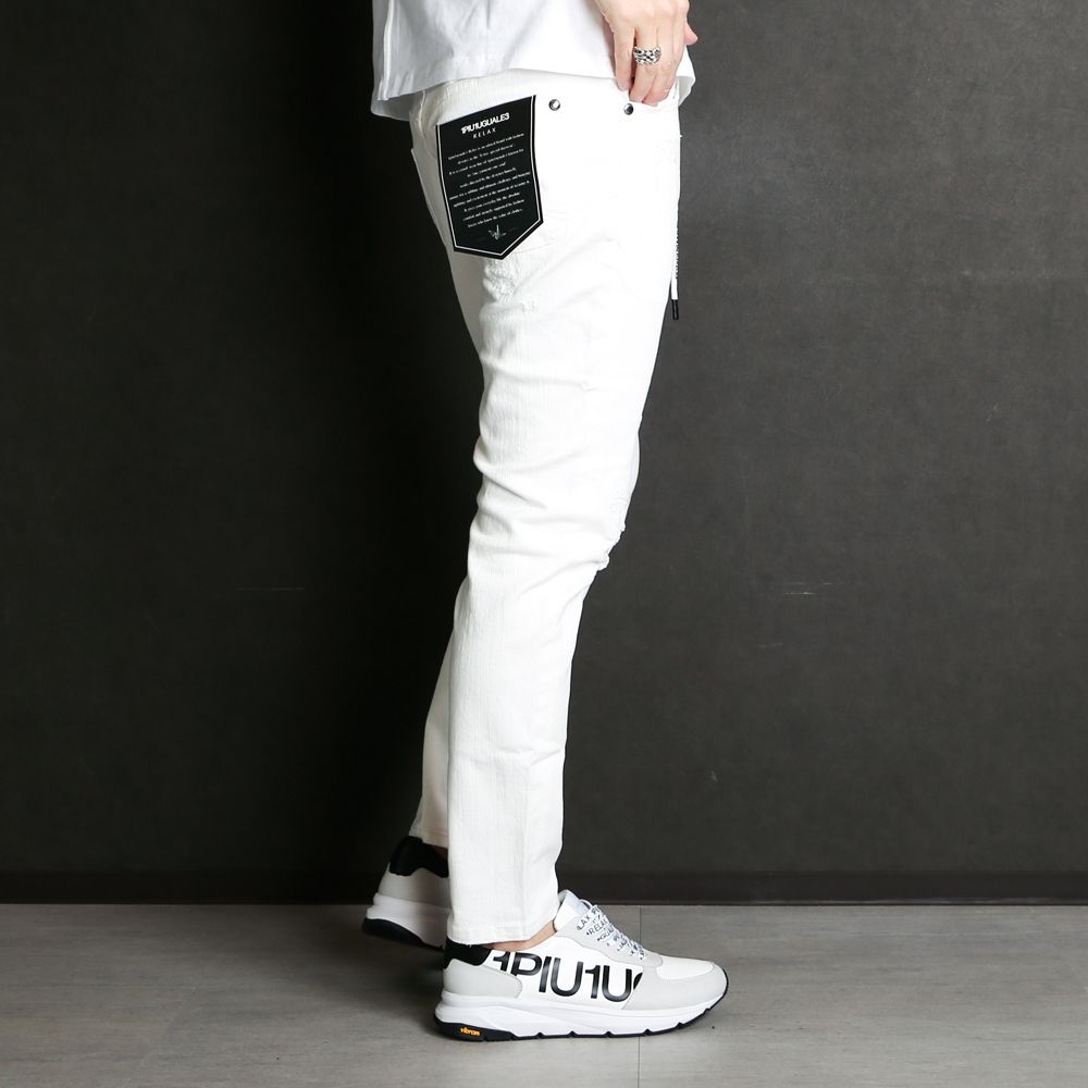 WHITE DAMAGE DENIM PANTS / アンクル ダメージデニムパンツ / USB-21015