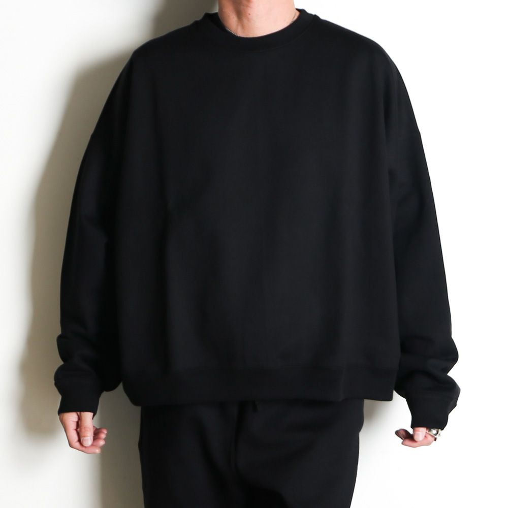 HUGE SHORT SWEAT - BLACK / オーガニックコットンヘビー吊裏毛 - ヒュージショートスウェット / A26A09CS02C