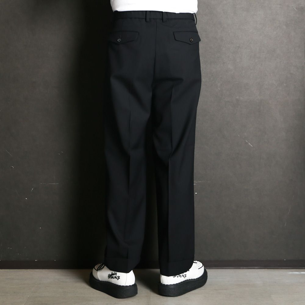 Double Pleated Semi Easy Trousers - Black / 3/60 オーガニックウールサバイバルクロス® - ダブルプリーテッドセミイージートラウザーズ / A26C07PT02C