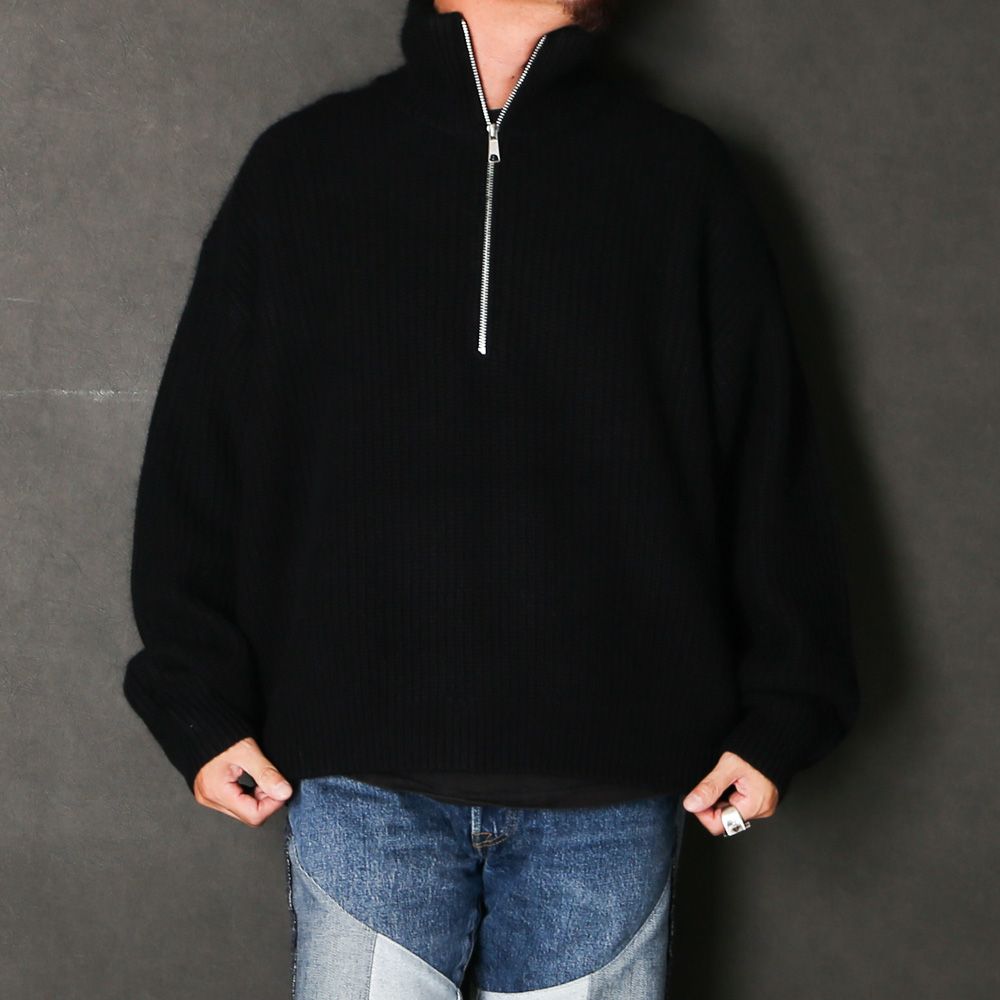 RACCON HALF ZIP KNIT - BLACK / ハーフジップニット / VTM-26-K-106