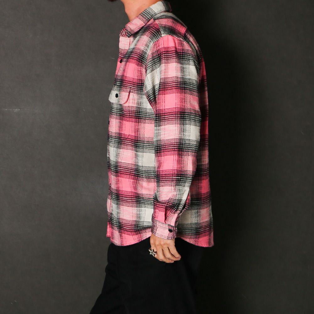 Heavy Cotton Flannel Ombre Work Shirt  - PINK / MDFBF09503
