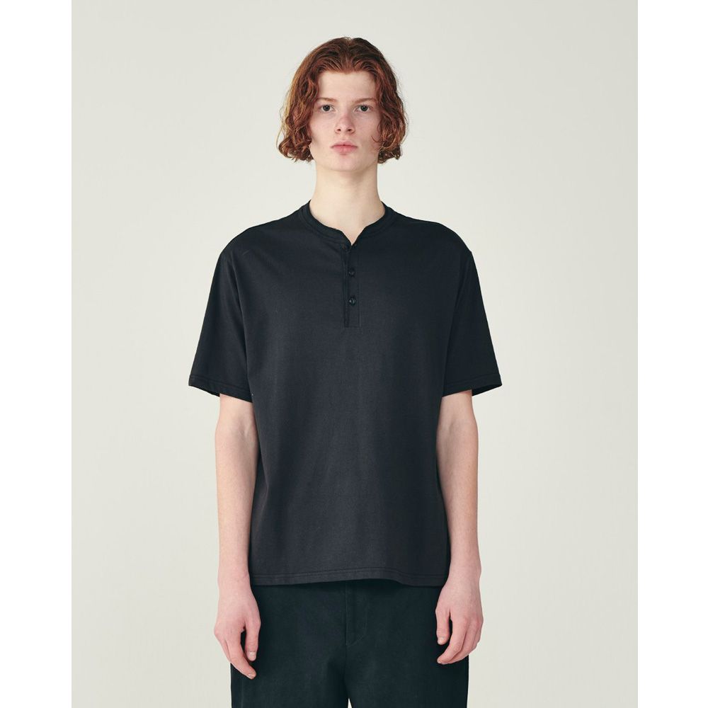 HENLEY NECK TEE - BLACK / 30/1オーガニックコットン空紡天竺 - ヘンリーネックTee / M26B14CS01B