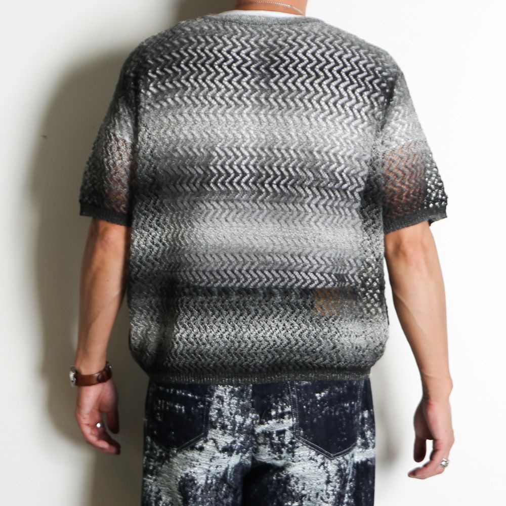 "Gradient-Striped Sheer Knit" Short Sleeve Knit - Black / グラデーション ニットトップ / TA26SS-KN047