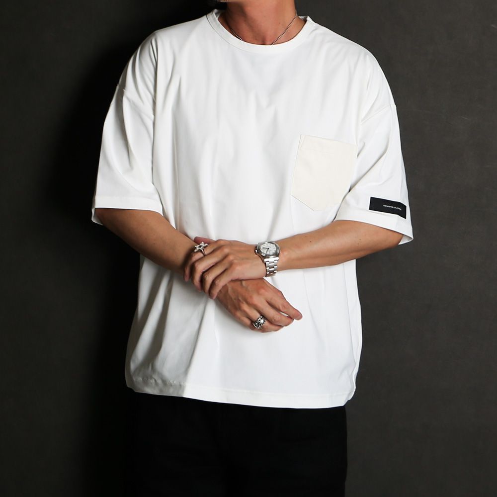 【ラスト1点-サイズ3】 leather pocket overnylon T - WHITE / エコレザーポケット ルーズTシャツ / RC35-T-005