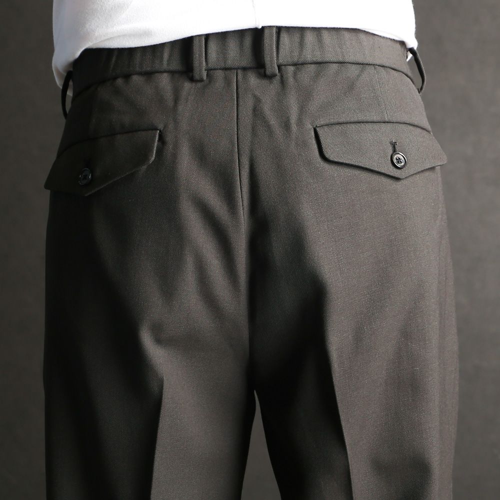 Double Pleated Semi Easy Trousers - Dark Sage / 3/60 オーガニックウールサバイバルクロス® - ダブルプリーテッドセミイージートラウザーズ / A26C07PT02C