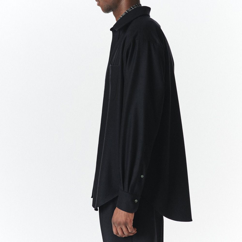 Regular Fit Dress Shirt - Black / 2/2/96 四⼦撚りフラノ - レギュラーフィットドレスシャツ / A26C18SH01C