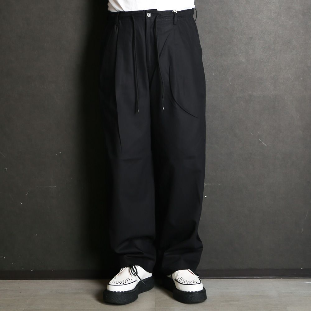 Double Pleated Easy Trousers - Black / オーガニックGIZA60/3サバイバルクロス® - ダブルプリーテッドイージートラウザーズ / A26C03PT02C