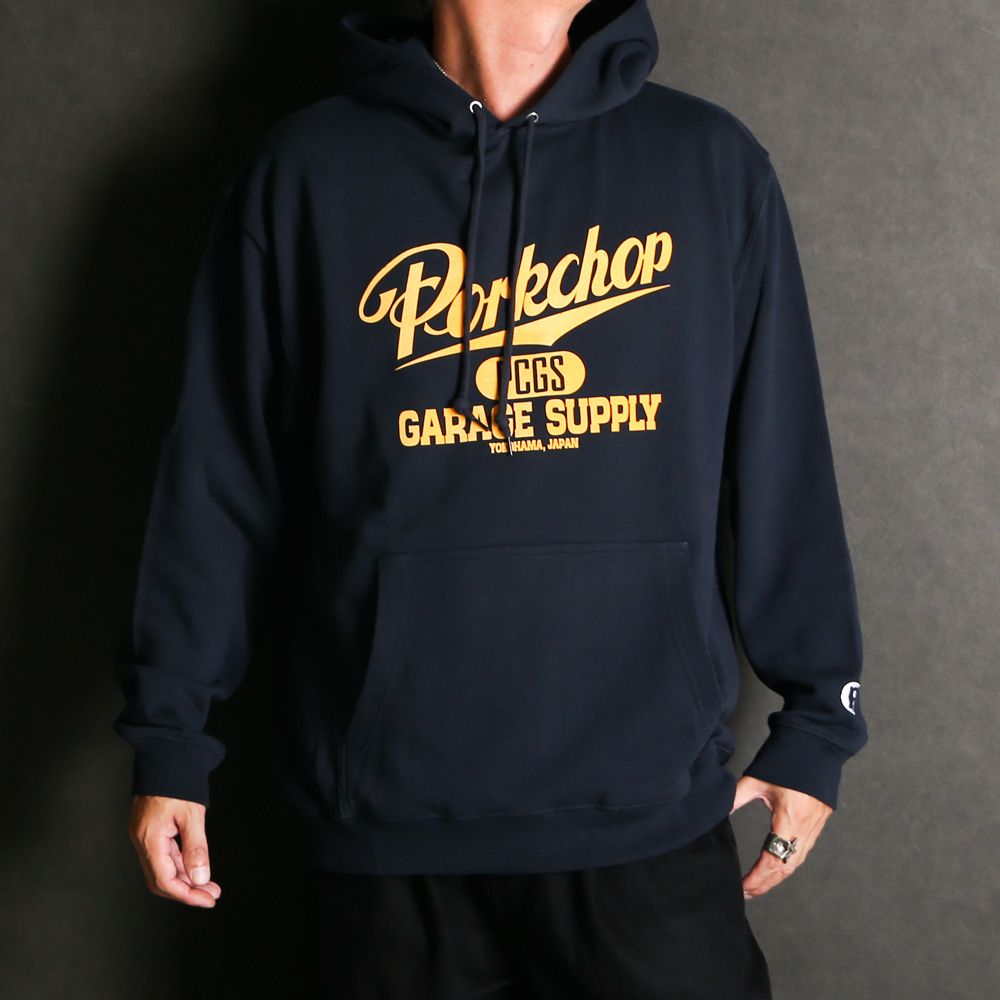 SCRIPT COLLEGE HOODIE - NAVY / プルオーバーパーカー
