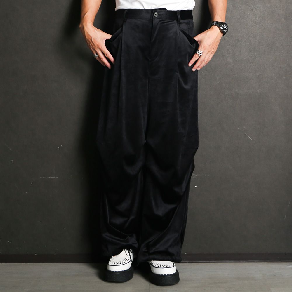 "Velvet" Draped Velvet Tuck Pants - Black / ベルベット タックパンツ / TA26AW-PT066