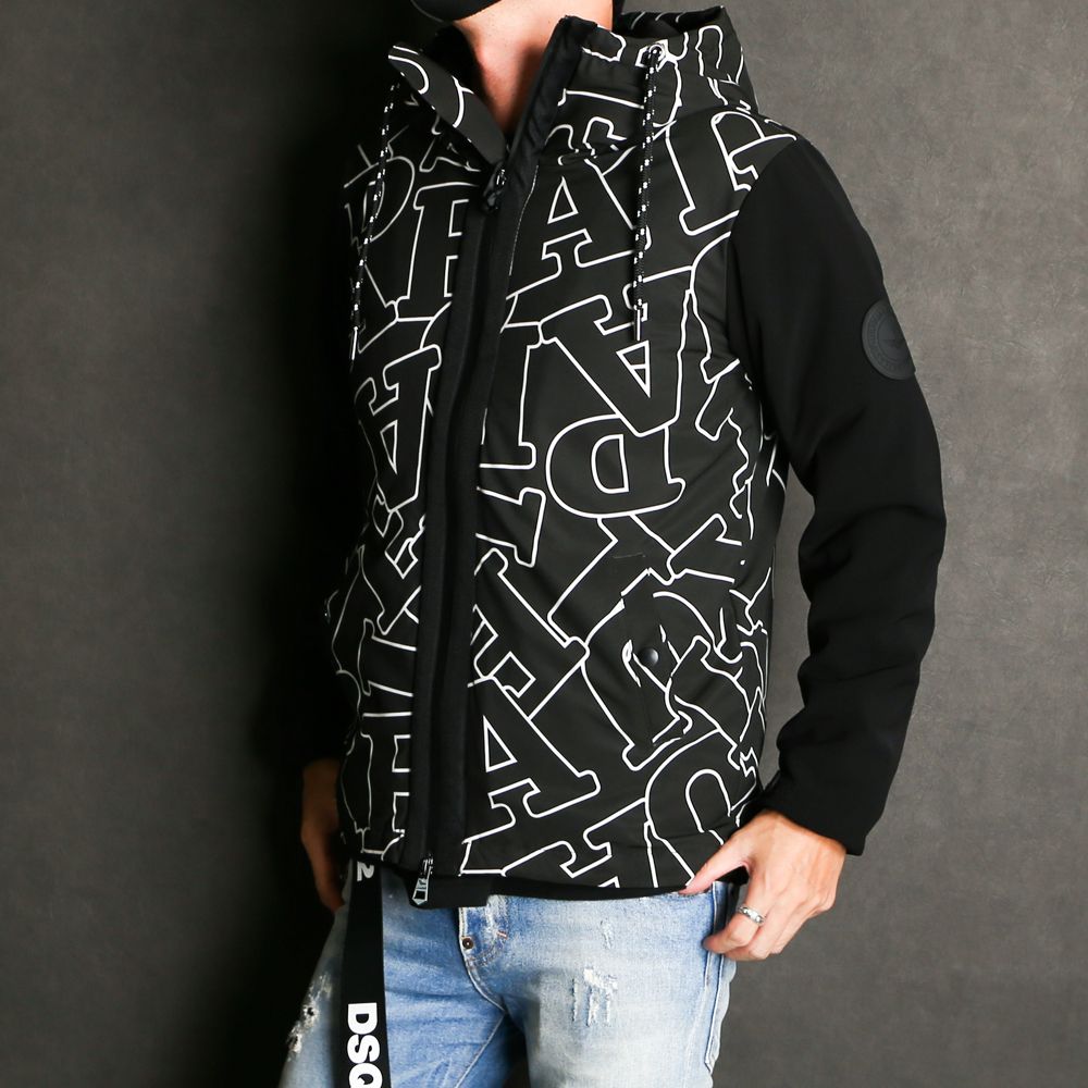 LETTERING SLEEVE SWITCH JACKET / ダイアゴナルロゴ ドッキング ダウンパーカー / USO-21044