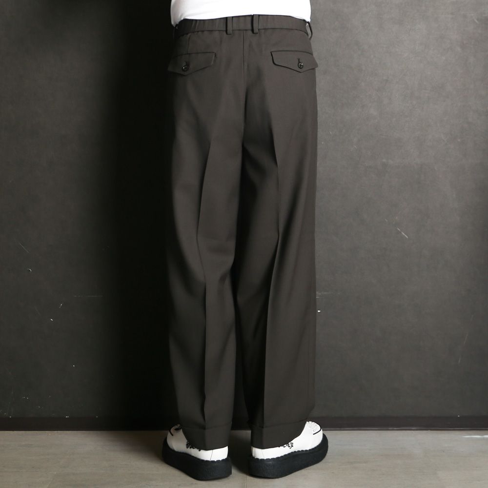 Double Pleated Semi Easy Trousers - Dark Sage / 3/60 オーガニックウールサバイバルクロス® - ダブルプリーテッドセミイージートラウザーズ / A26C07PT02C