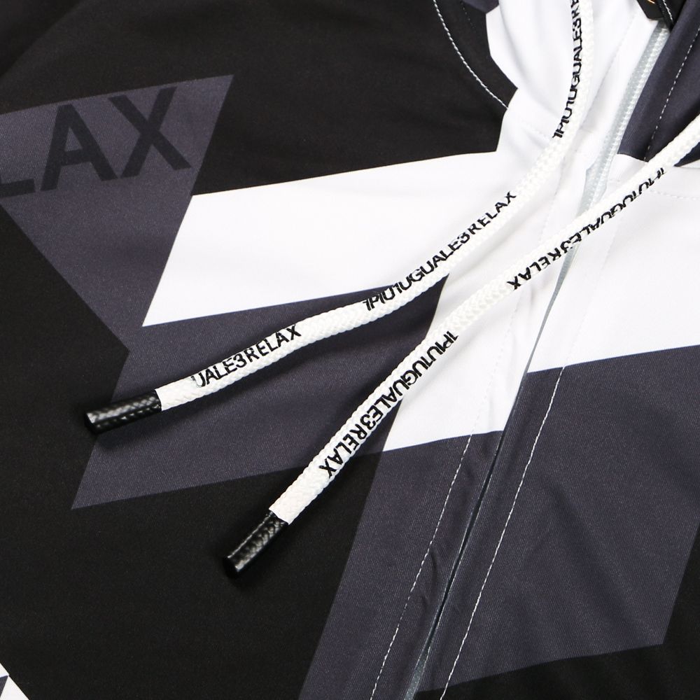 GEOMETRIC RASH GUARD ZIP HOODIE / 幾何学柄 ロゴ ラッシュガード ジップアップパーカー / USO-22046