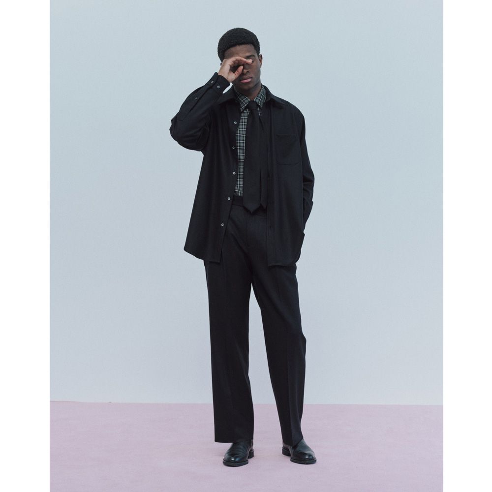 Regular Fit Dress Shirt - Black / 2/2/96 四⼦撚りフラノ - レギュラーフィットドレスシャツ / A26C18SH01C
