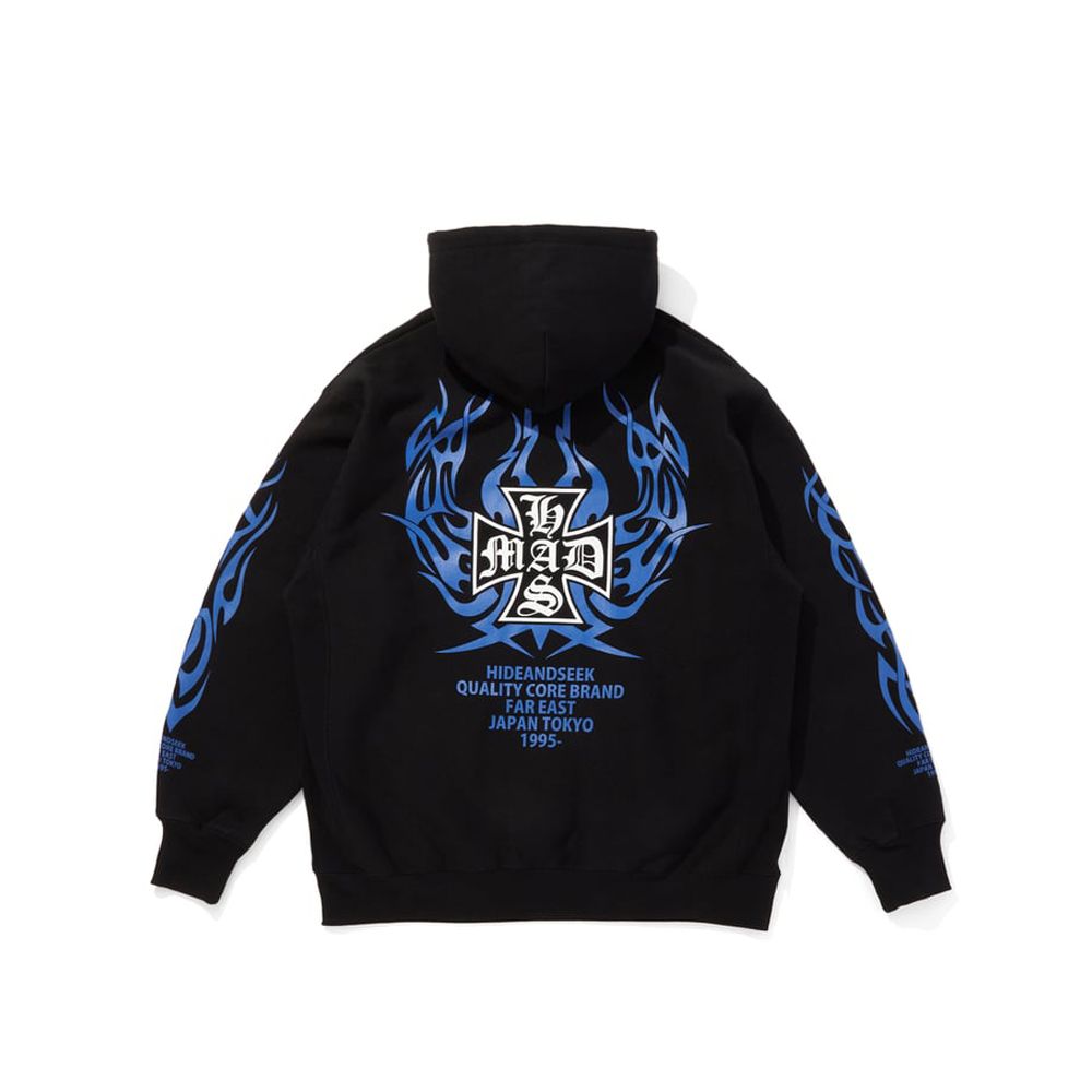 MAD Hooded Sweat Shirt - BLK × Blue / プルオーバーパーカー / HC-110825