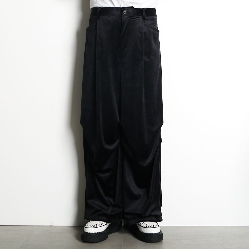 "Velvet" Draped Velvet Tuck Pants - Black / ベルベット タックパンツ / TA26AW-PT066
