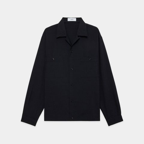 DOUBLE POCKET OPEN COLLAR SHIRT - CHAMBRAY BLACK / 2/72 ウールトロピカルワッシャー - ダブルポケット オープンカラーシャツ / M26A11SH01C