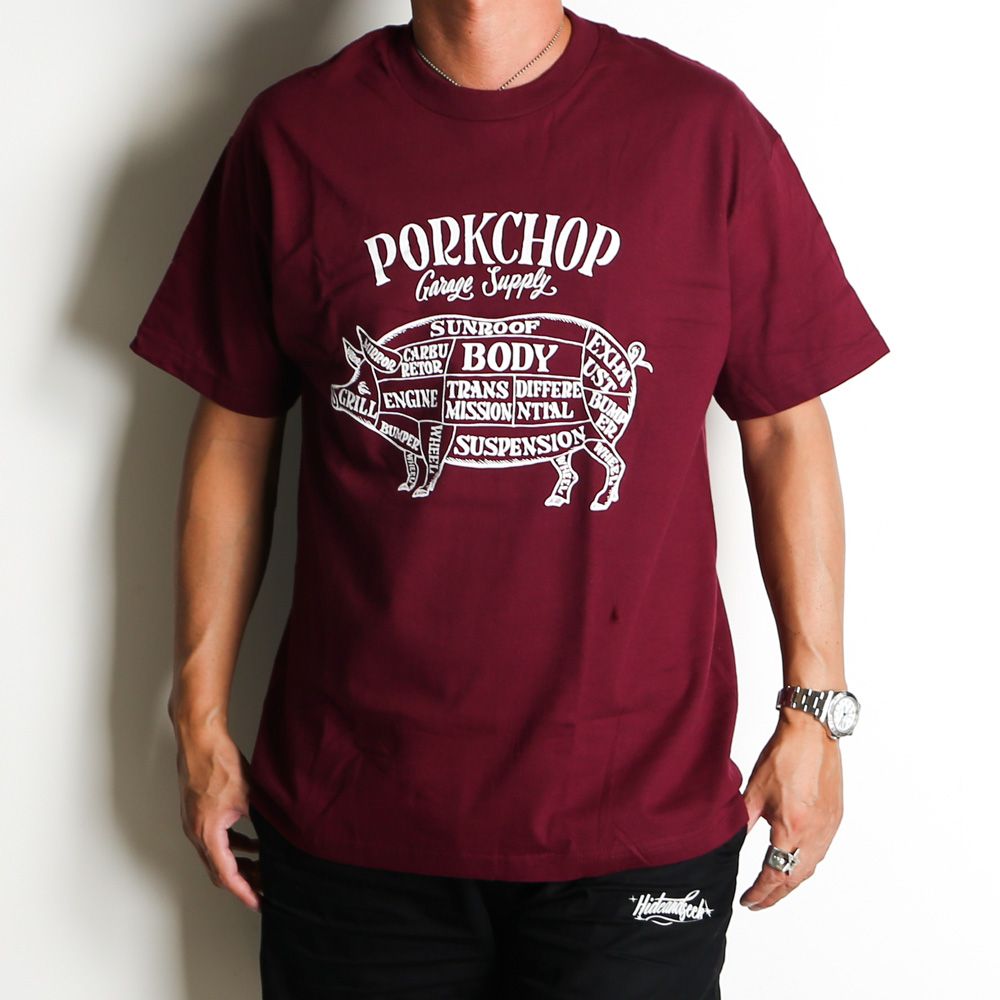 PORKCHOP - PORK FRONT TEE 25 - BURGUNDY / ショートスリーブT