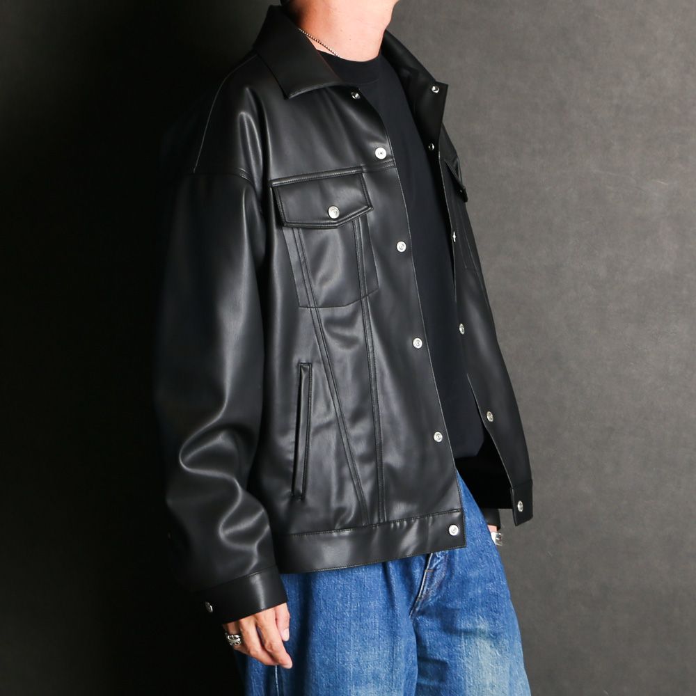 LEATHER OVER 3RD G - BLACK / エコレザージャケット / RC37-JK-006