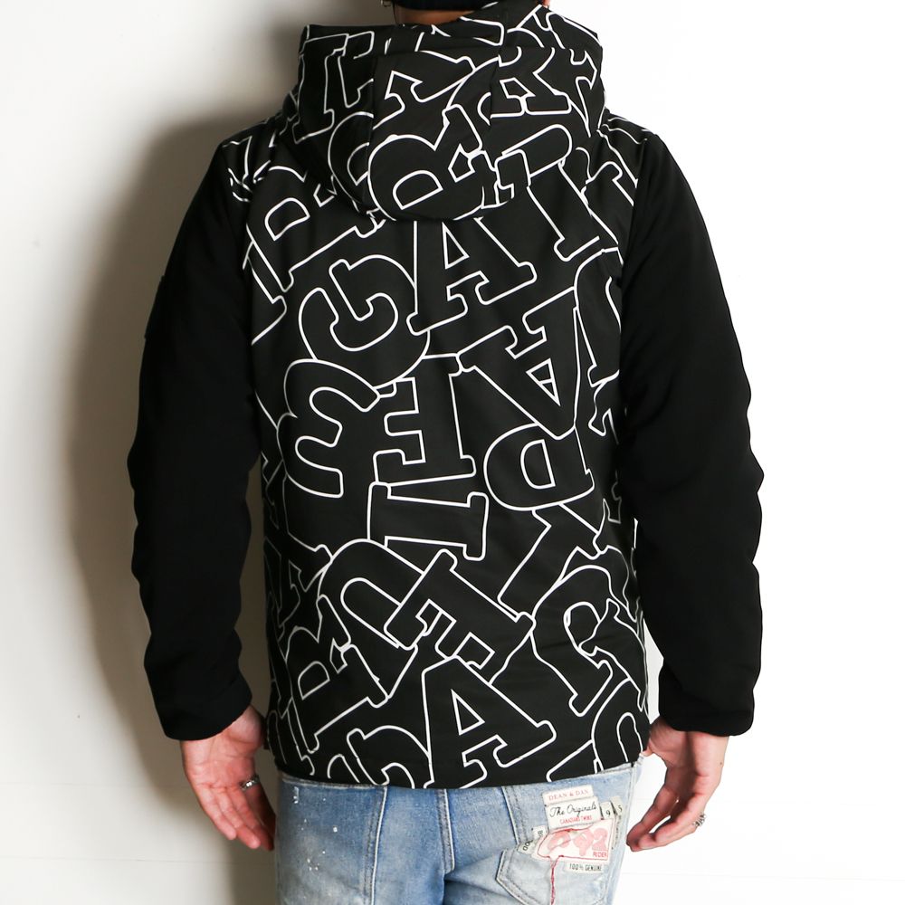 LETTERING SLEEVE SWITCH JACKET / ダイアゴナルロゴ ドッキング ダウンパーカー / USO-21044