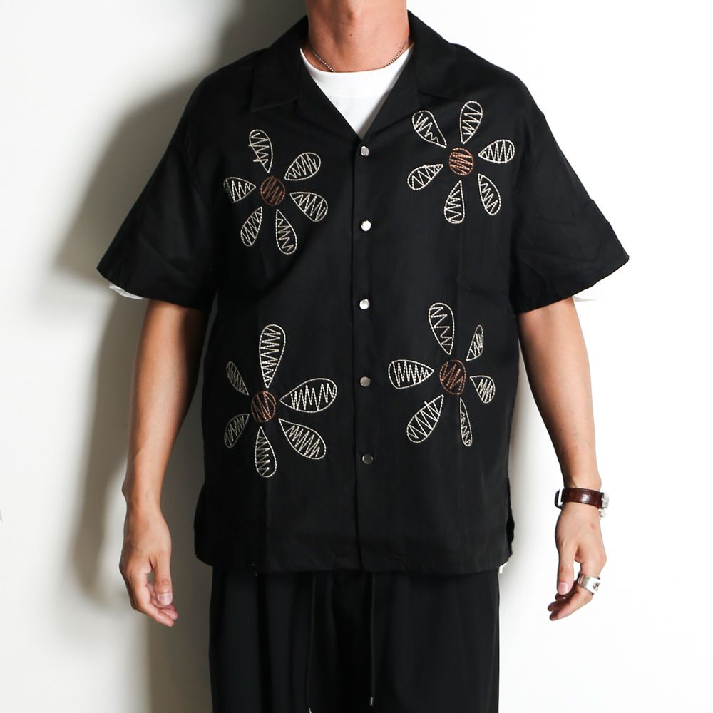 Aloha shirt - Big flowers embroidery / アロハシャツ - ビッグフラワーエンブロイダリー / SN-616C