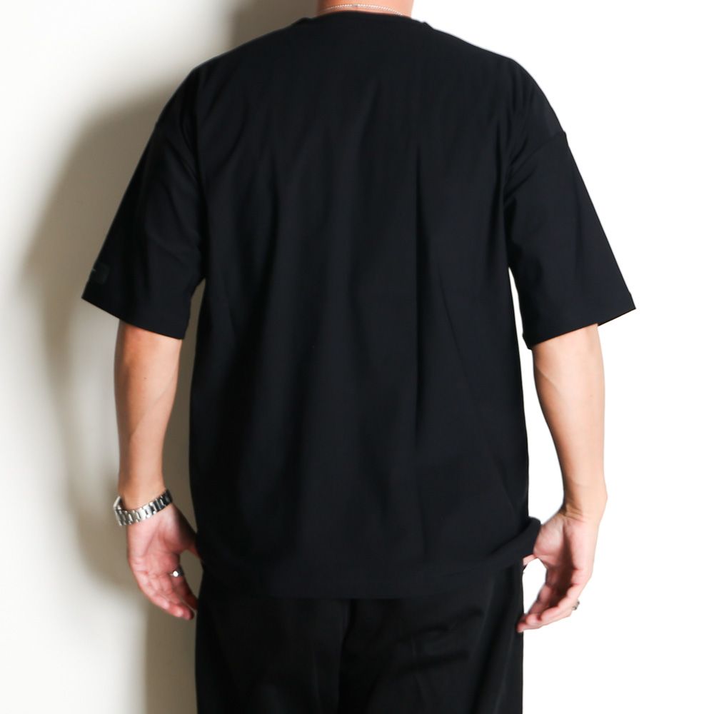 leather pocket overnylon T - BLACK / エコレザーポケット ルーズTシャツ / RC35-T-005