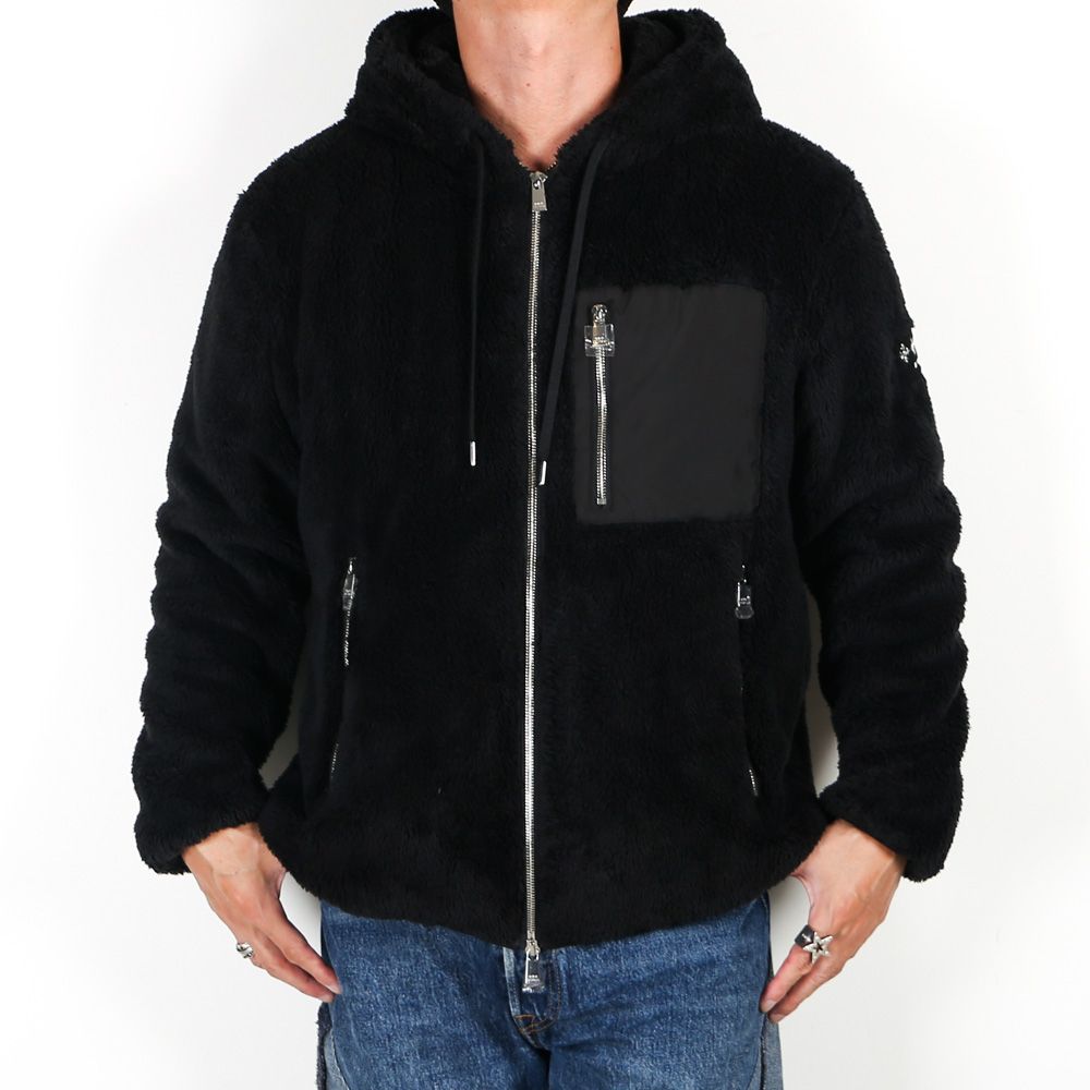 MENFI メンフィ - BLACK / ボア フードブルゾン (フリース) /  MJXA0212033588