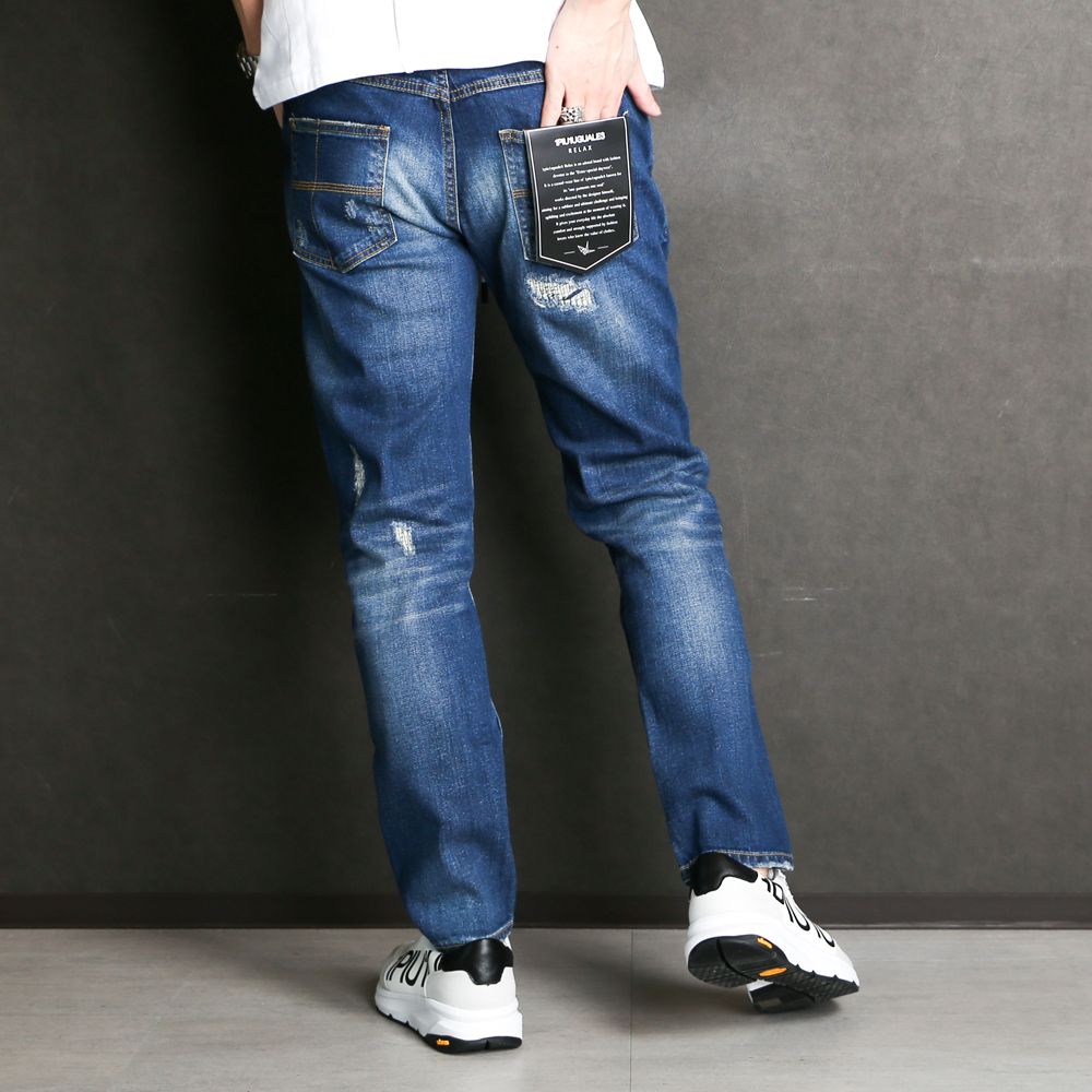 INDIGO DAMAGE DENIM PANTS / アンクル ダメージデニムパンツ / USB-21013