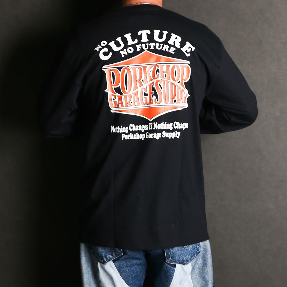 WAVE LOGO L/S TEE - BLACK (ポケット無し) / ロングスリーブTシャツ
