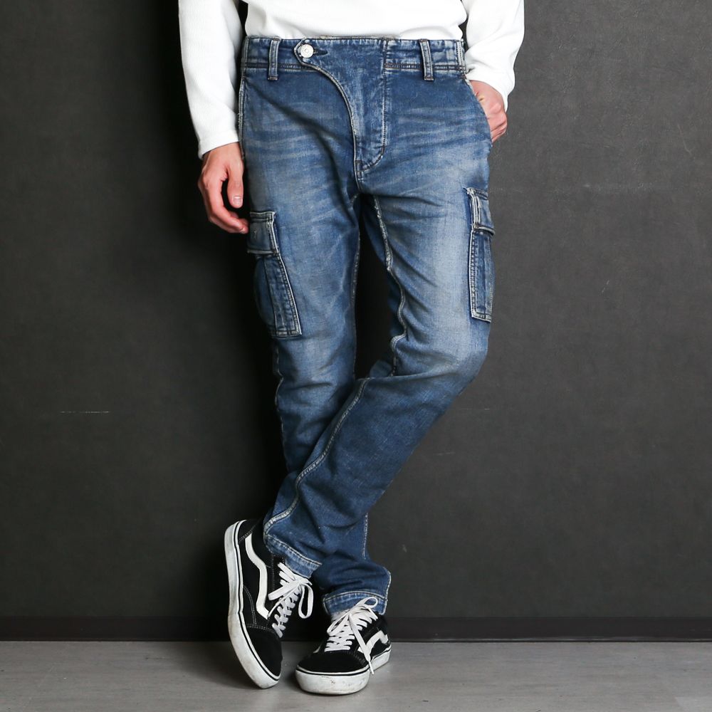 TMT - SWEATLIKE-STRETCH DENIM TAPERED CARGO PANTS