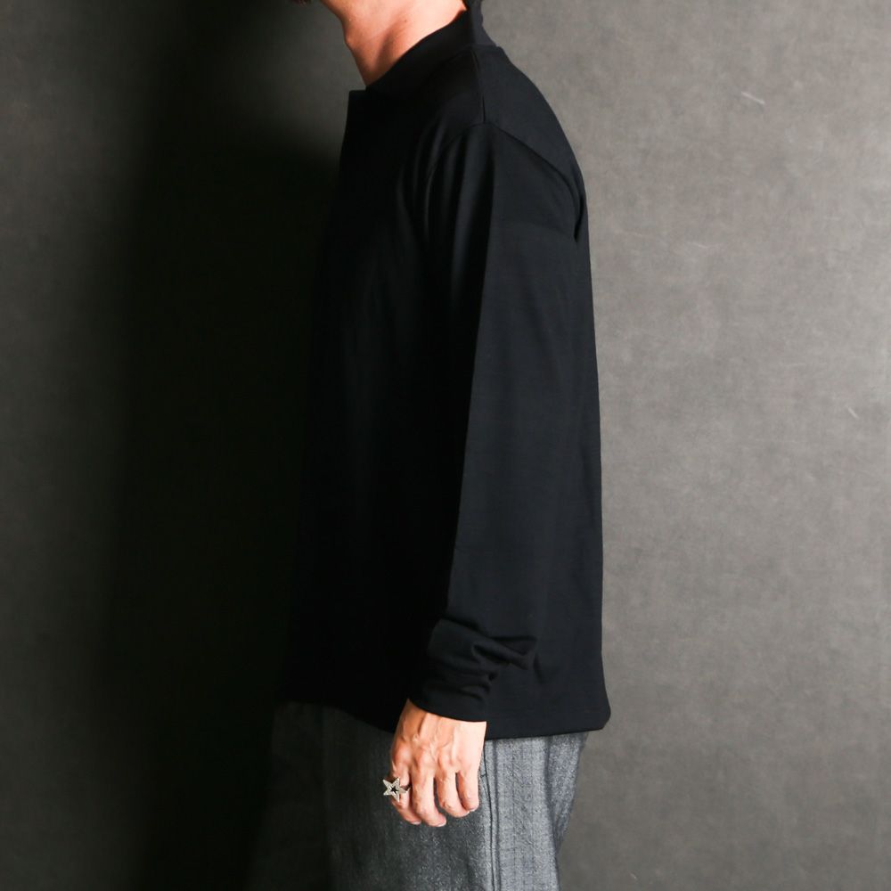 TWO BUTTON POLO L/S TEE - BLACK / ウォッシャブルウール天竺 - 2ボタンポロL/S Tee / M25C21CS03C