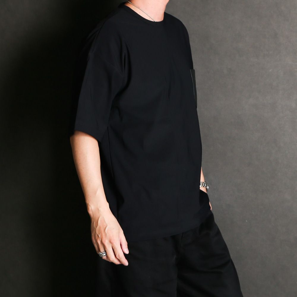 leather pocket overnylon T - BLACK / エコレザーポケット ルーズTシャツ / RC35-T-005