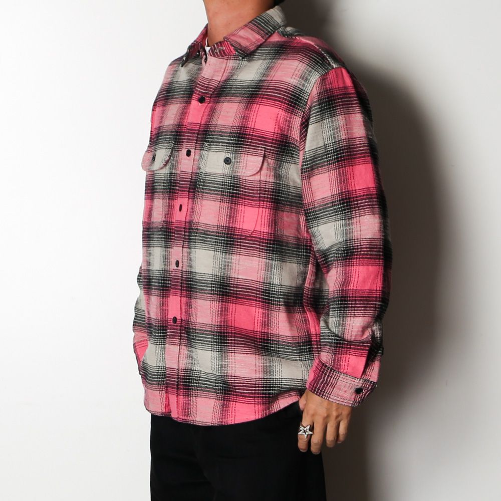 Heavy Cotton Flannel Ombre Work Shirt  - PINK / MDFBF09503