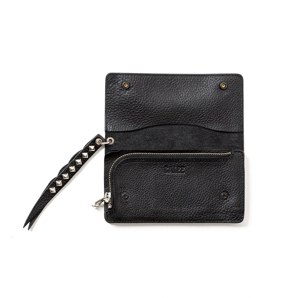 CALEE - PLANE LEATHER LONG WALLET ＜STUDS CHARM＞ (BLACK