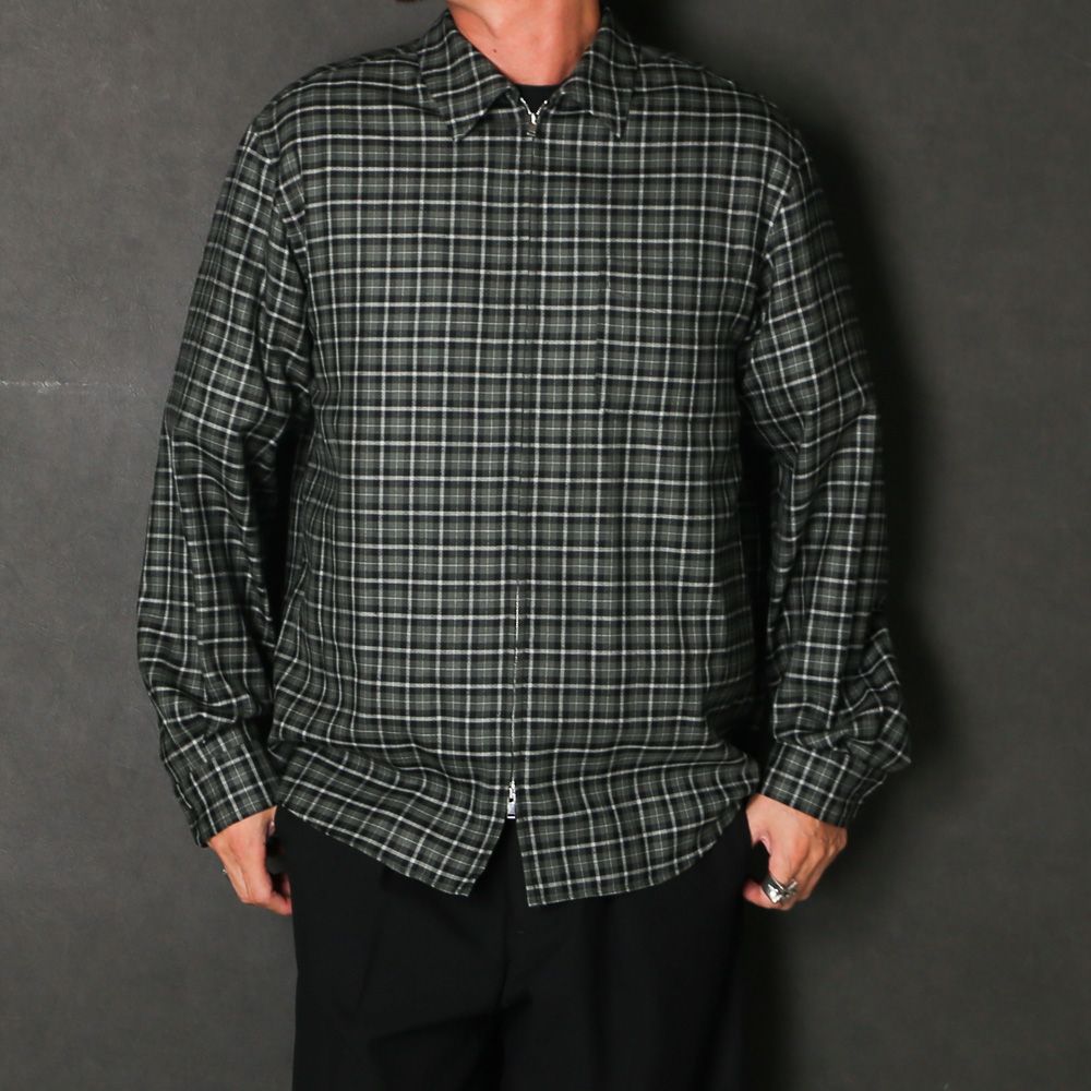 Zip Shirt - Moss Gray Check / オーガニックウールヴィエラチェック - ジップシャツ / A26C17SH03C