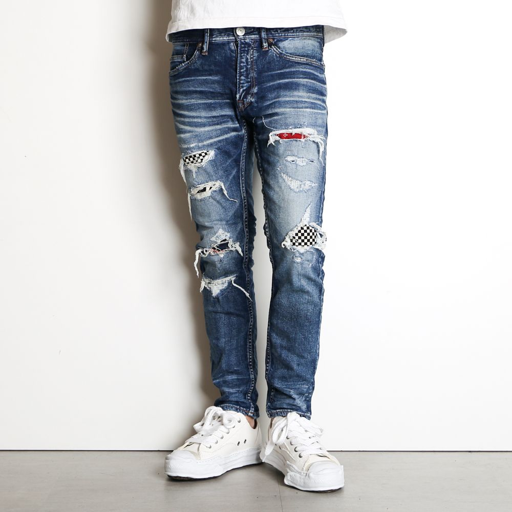 TMT - STRETCH DENIM 5P CROPPED TAPERED (DAMAGE REPAIR) / 5ポケット