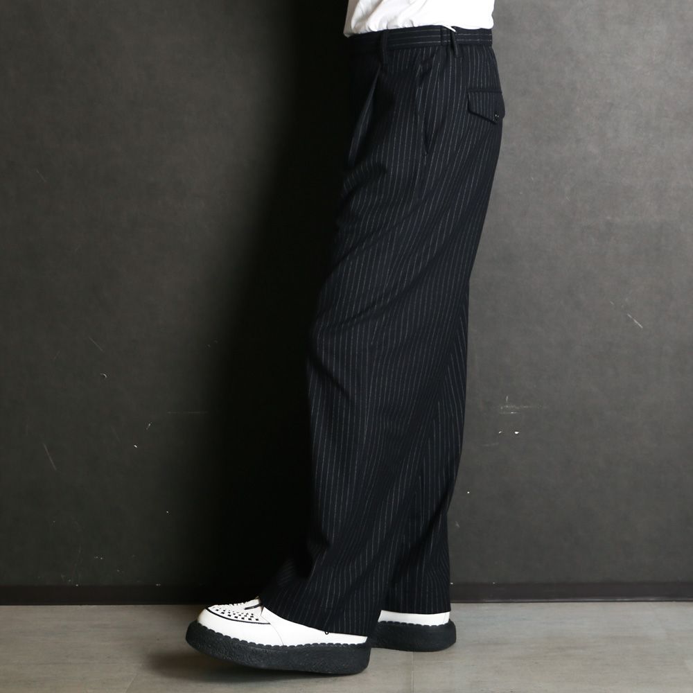 Wide Chalk Stripe Utility Trousers / ワイドトラウザー - ポリエステルレーヨン 2WAYストレッチ / SN-633B