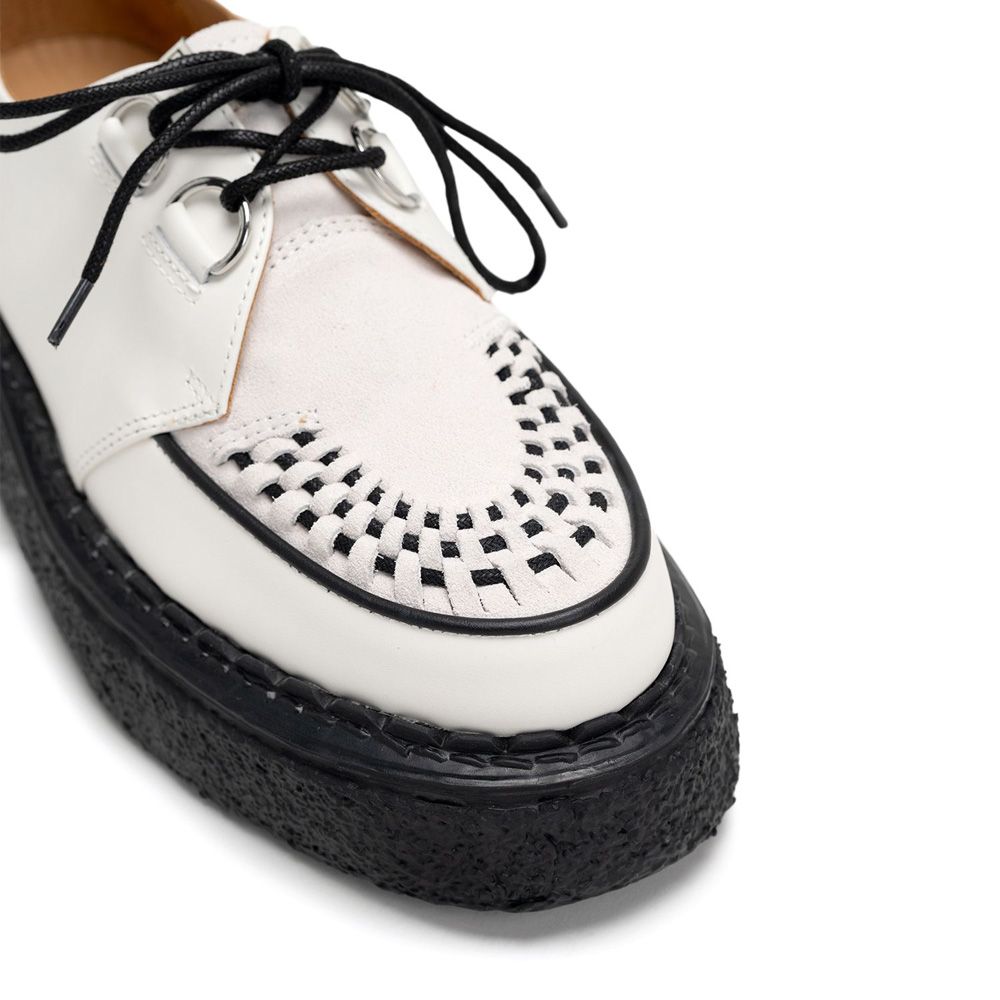 BEDWIN & THE MMY General Scale. / "DAVID" Leather Inter Lace Shoes - WHT × BLK / C15FW703