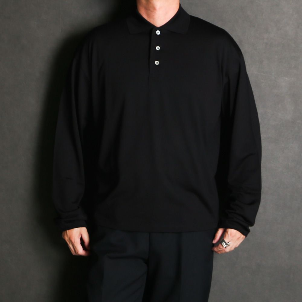 Long Sleeve Polo - Black / スーパー160sウール 防縮天竺 - ロングスリーブポロ / A26C12CS03C