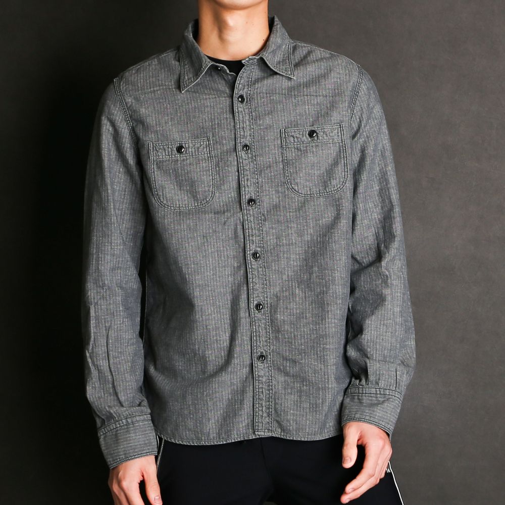 HERRINGBONE INDIGO CHAMBRAY WORK SHIRTS / ヘリンボン シャンブレー ワークシャツ / TSH-F2003