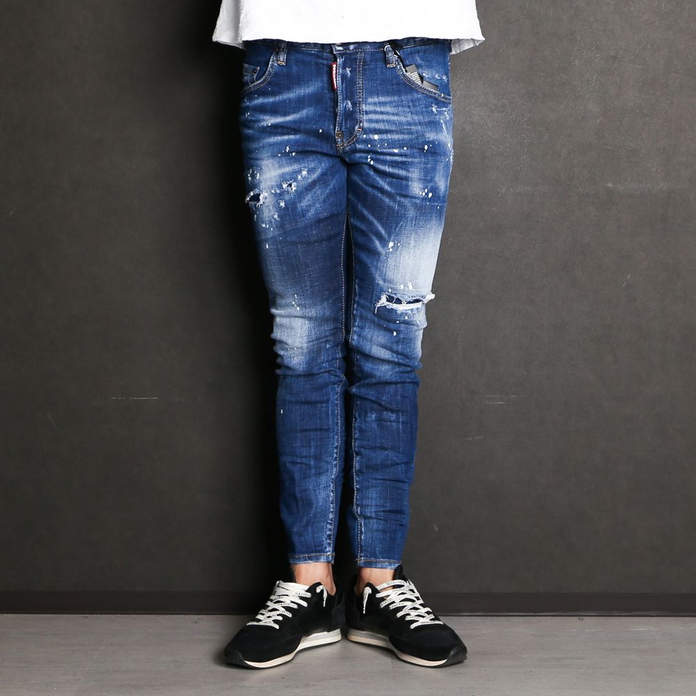 美品□20AW DSQUARED2/ディースクエアード S71LB0780 Skater Jean ボタンフライ クラッシュデニムパンツ/スキニージーンズ 青 48 伊製 正規