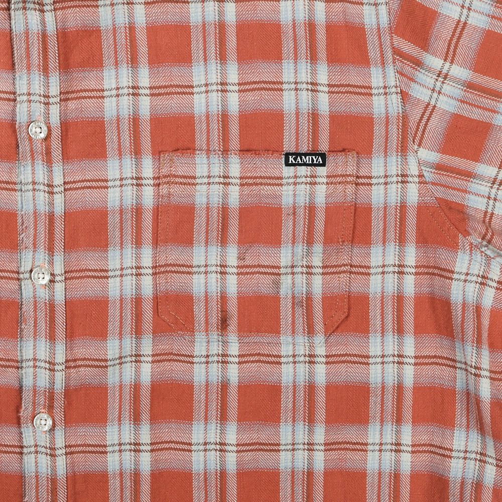 トップス KAMIYA Hooded Check Shirt RED M KAMIYA - Distressed Check Shirt Hoodie - RED / フーデッド