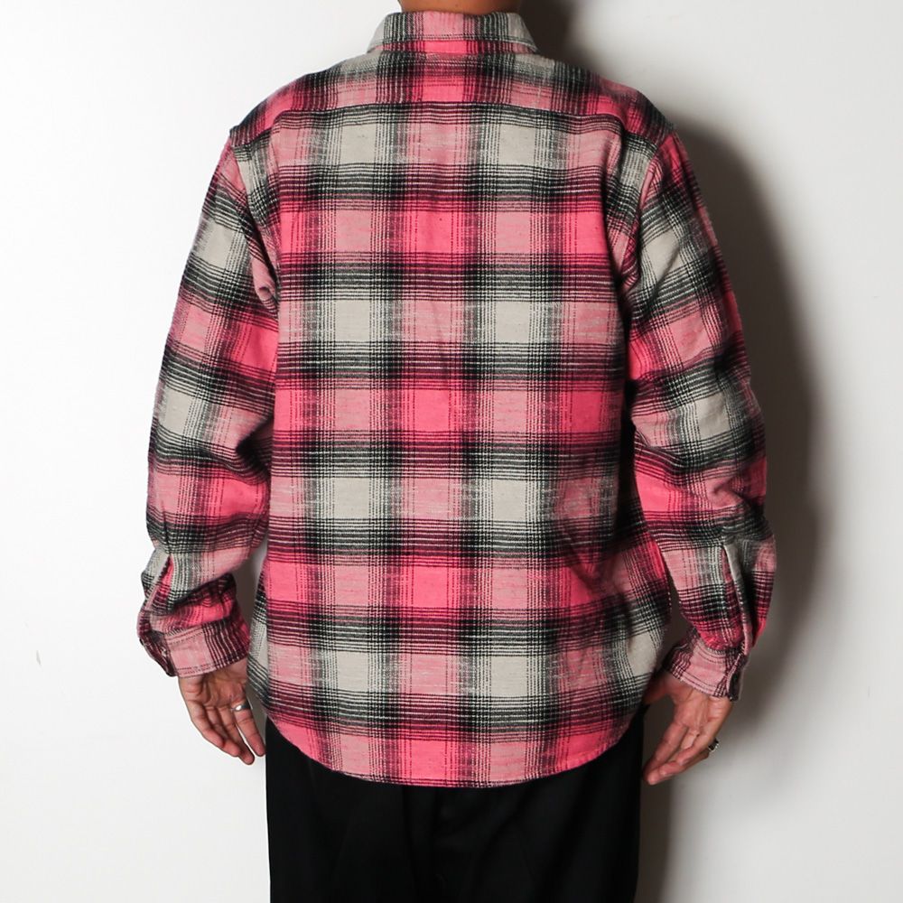 Heavy Cotton Flannel Ombre Work Shirt  - PINK / MDFBF09503