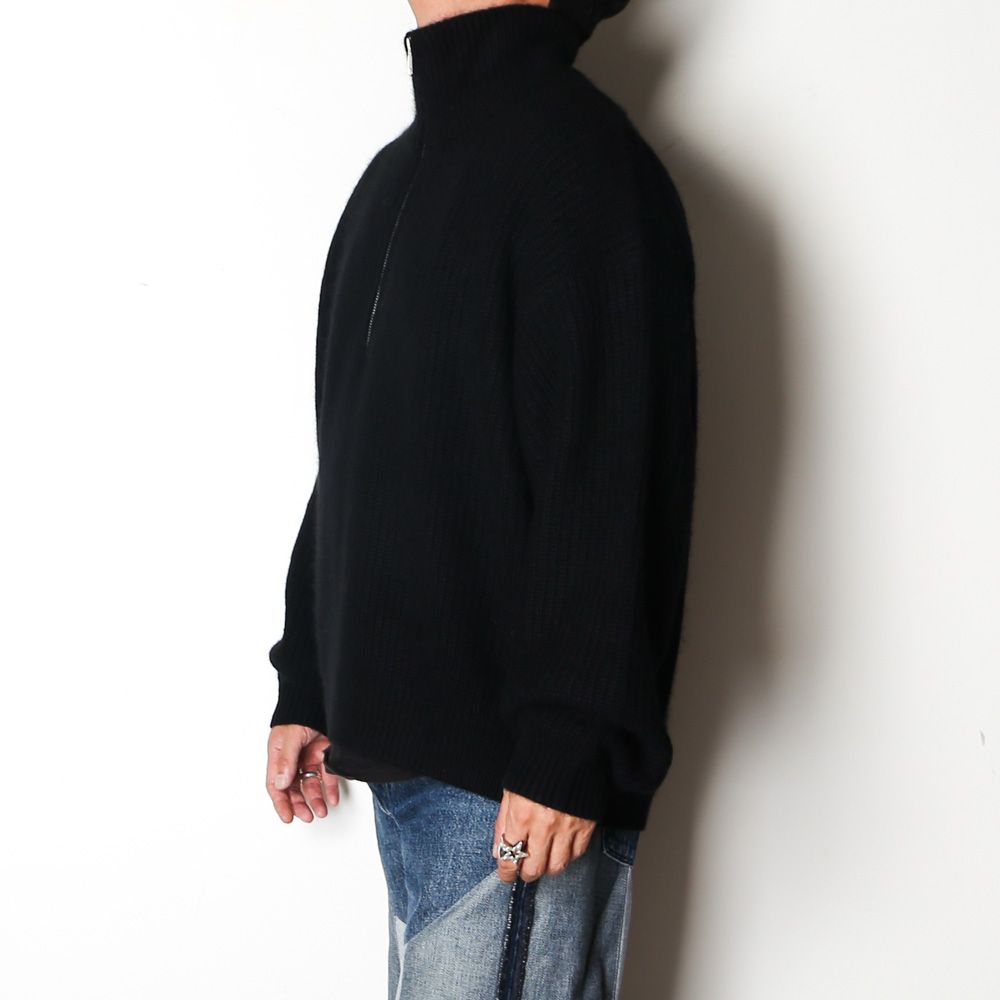 RACCON HALF ZIP KNIT - BLACK / ハーフジップニット / VTM-26-K-106
