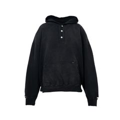 【ラスト1点-サイズM】Distressed Henry Neck Hoodie - BLACK / ヘンリーネック フーディー / G15HD077